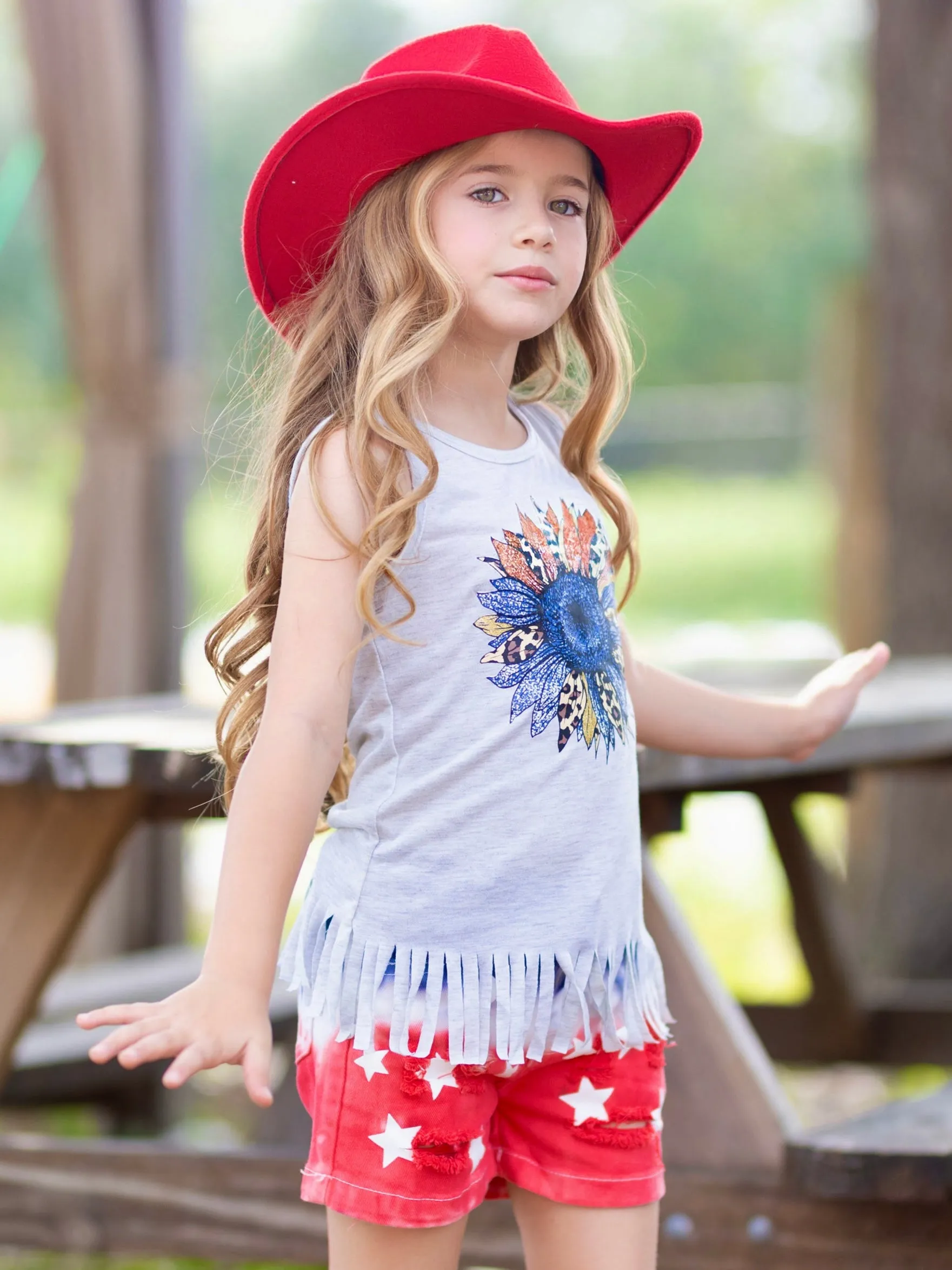 American Flower Denim Shorts Set