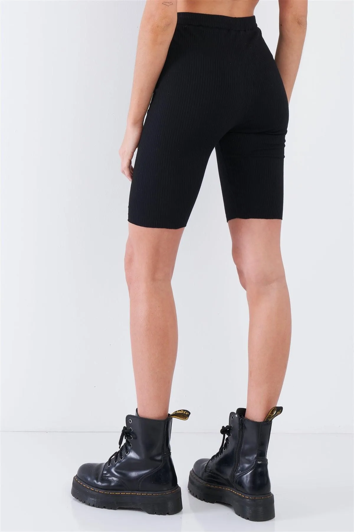 Athletic Black Ribbed Midi Biker Shorts /2-2-1