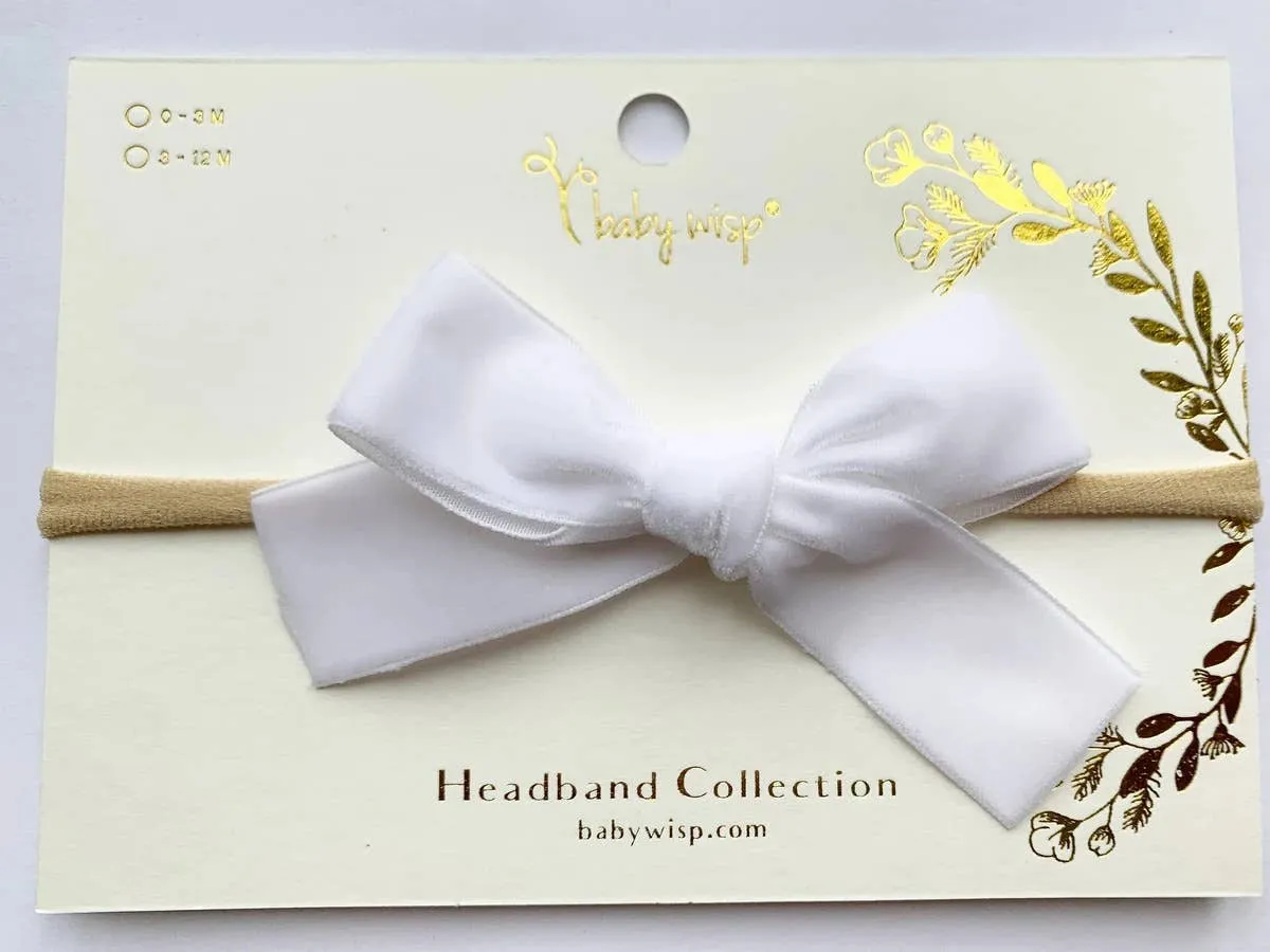 Baby Wisp - Velvet Hand Tied Infant Bow Headbands: Ivory