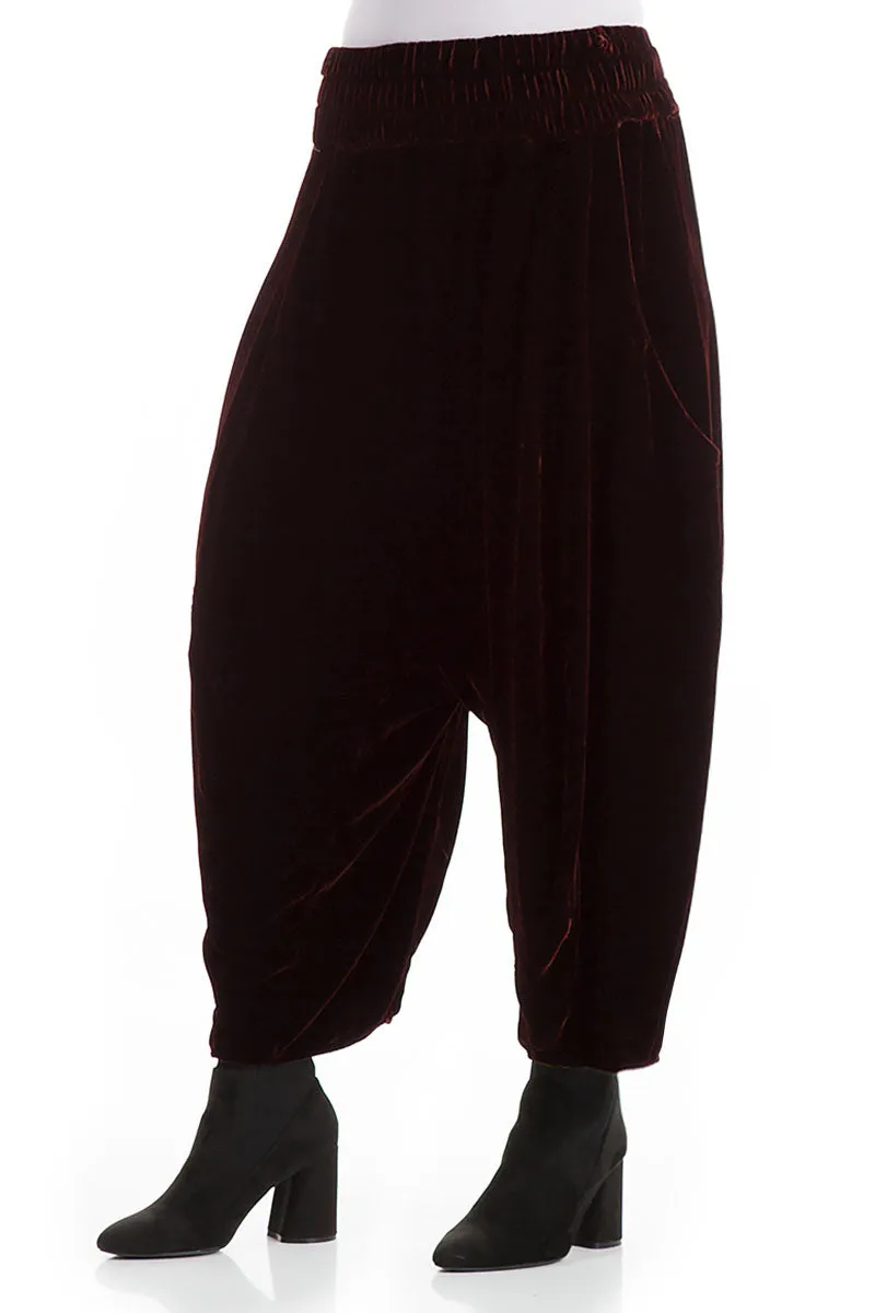 Baggy Loose Burgundy Silk Velvet Trousers