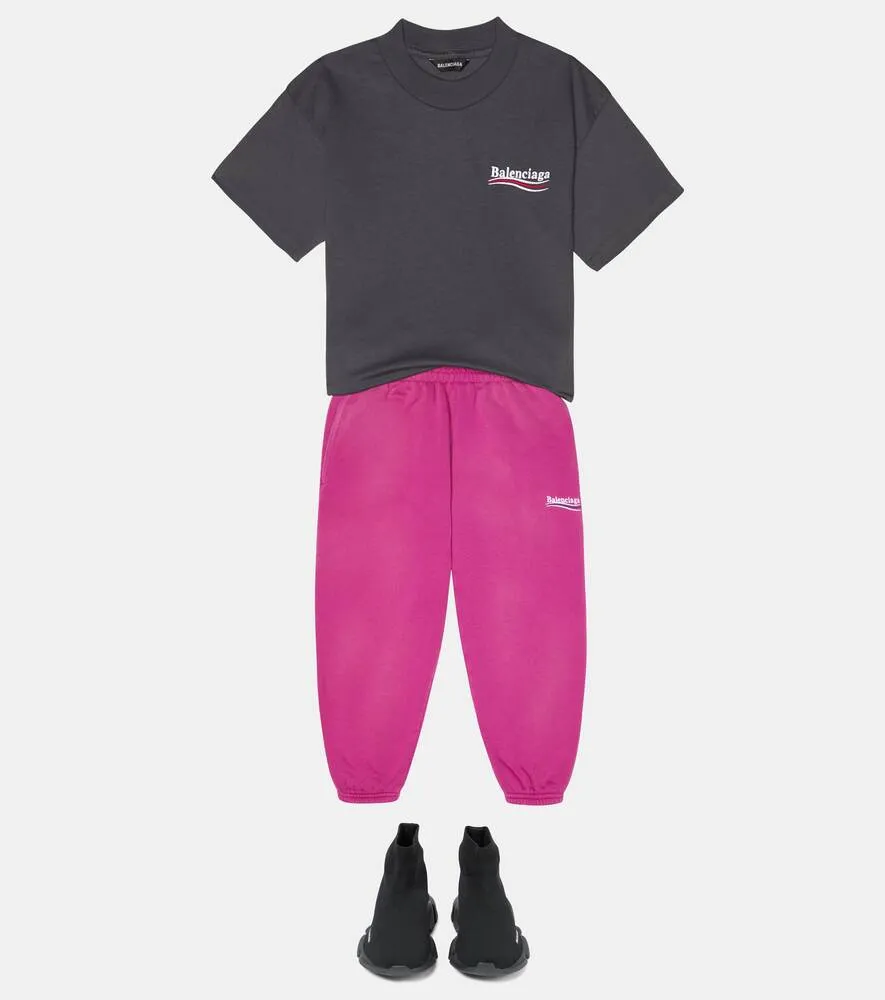 Balenciaga Kids Cotton Logo Sweatpants, Pink