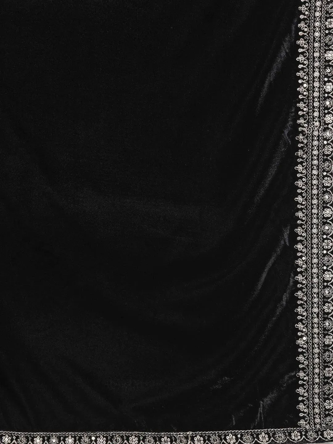 Black Yoke Design Velvet Straight Suit With Dupatta