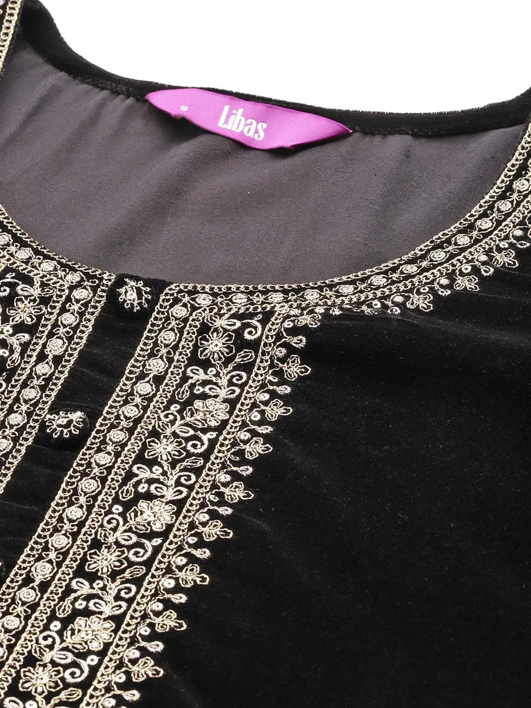 Black Yoke Design Velvet Straight Suit With Dupatta