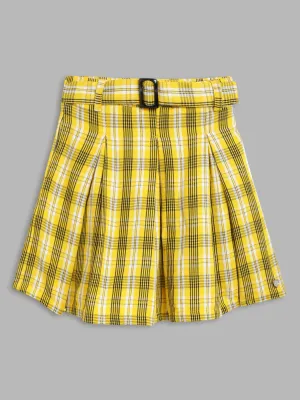 Blue Giraffe Girls Yellow Checked Flared Skirt