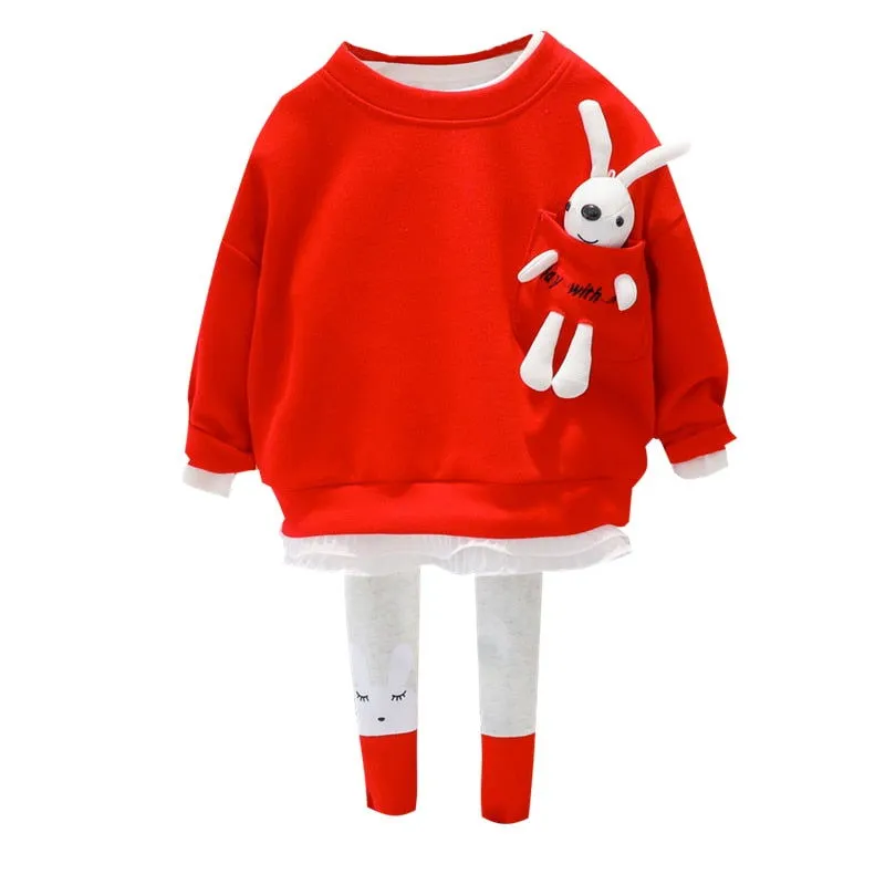 Bunny Pendent Lace Trim Long-sleeved Pullover and Leggings