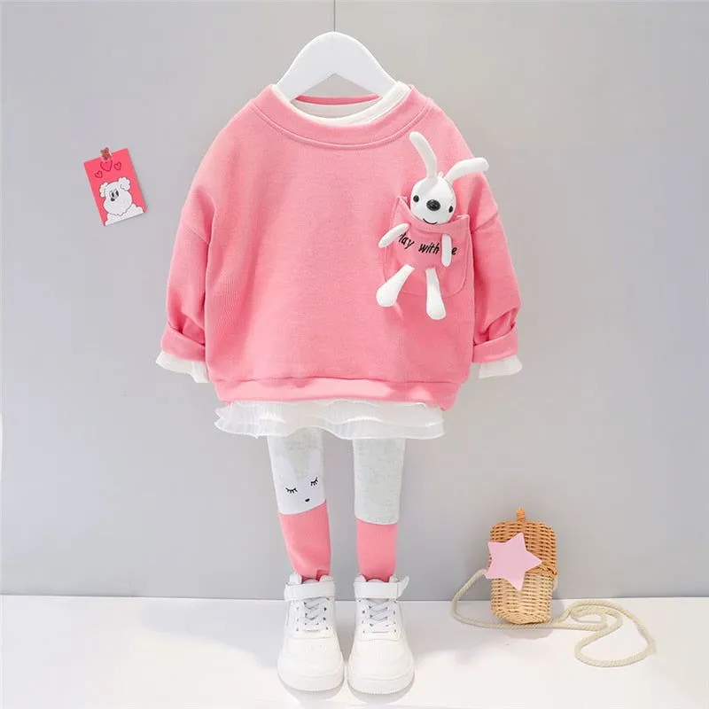 Bunny Pendent Lace Trim Long-sleeved Pullover and Leggings