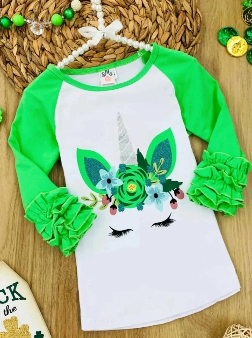 Crowned Unicorn Ruffle Raglan Top