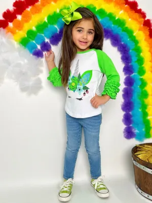 Crowned Unicorn Ruffle Raglan Top