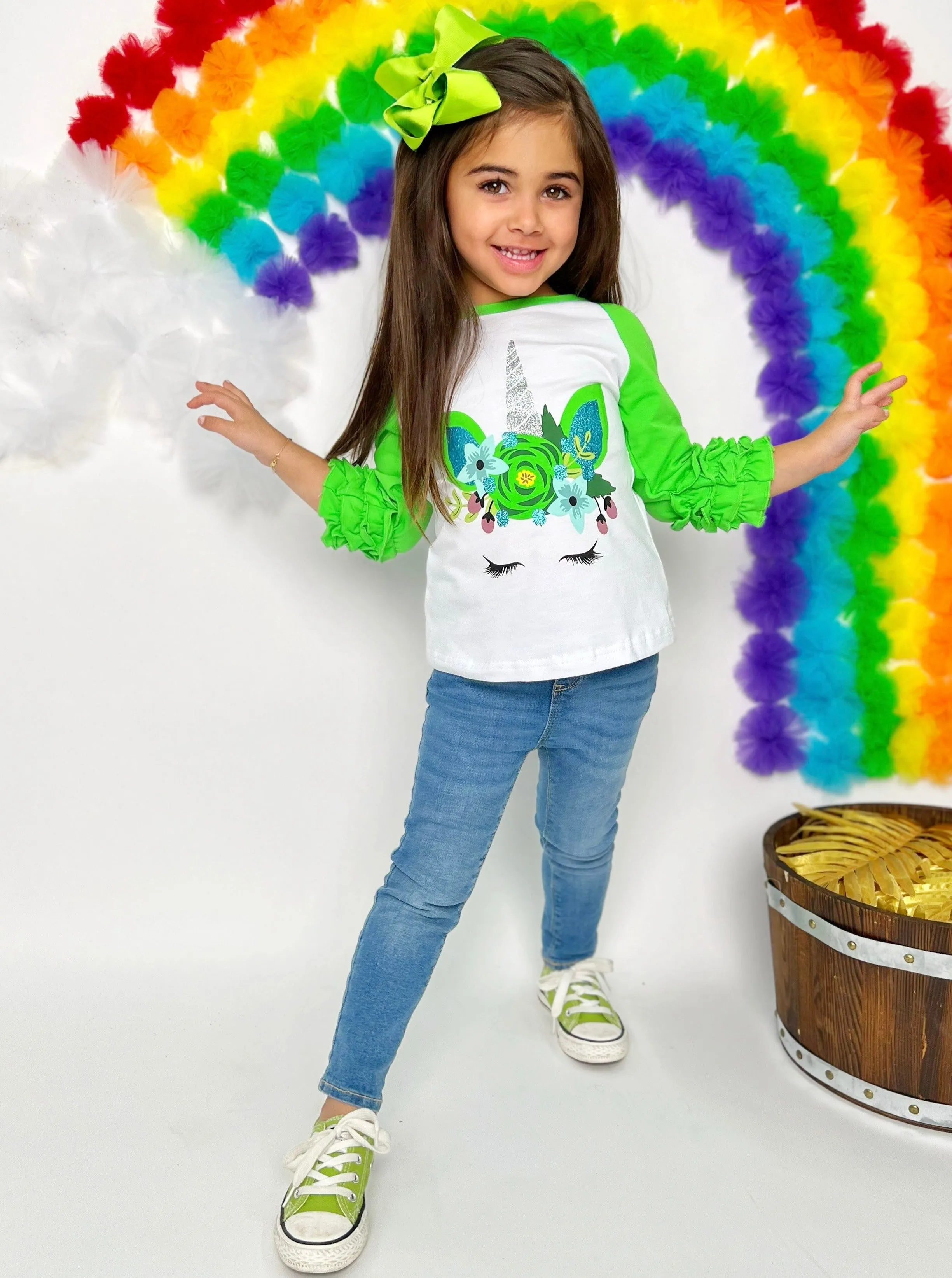 Crowned Unicorn Ruffle Raglan Top