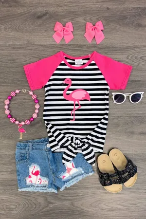 Flamingo Denim Short Set