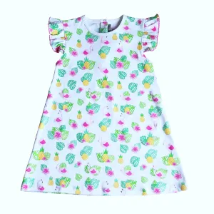 Flamingo Print A line girl's Dress Pima Cotton