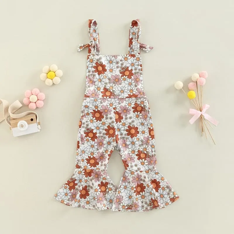 Flower Power - Baby Girl Jumpsuits Flare Bell Bottoms , Nude Multi