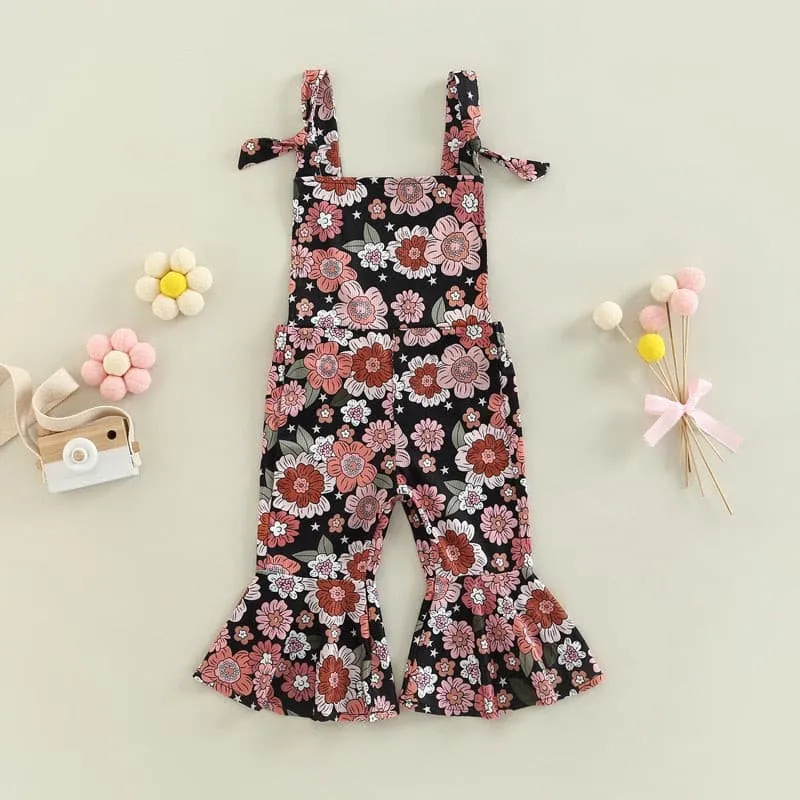 Flower Power - Baby Girl Jumpsuits Flare Bell Bottoms , Nude Multi