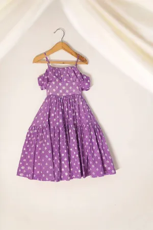 Fool'S Paradise' Tiered Maxi Bandhani Girls Dress In Purple