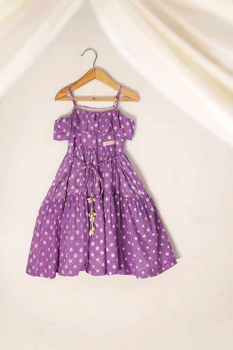 Fool'S Paradise' Tiered Maxi Bandhani Girls Dress In Purple