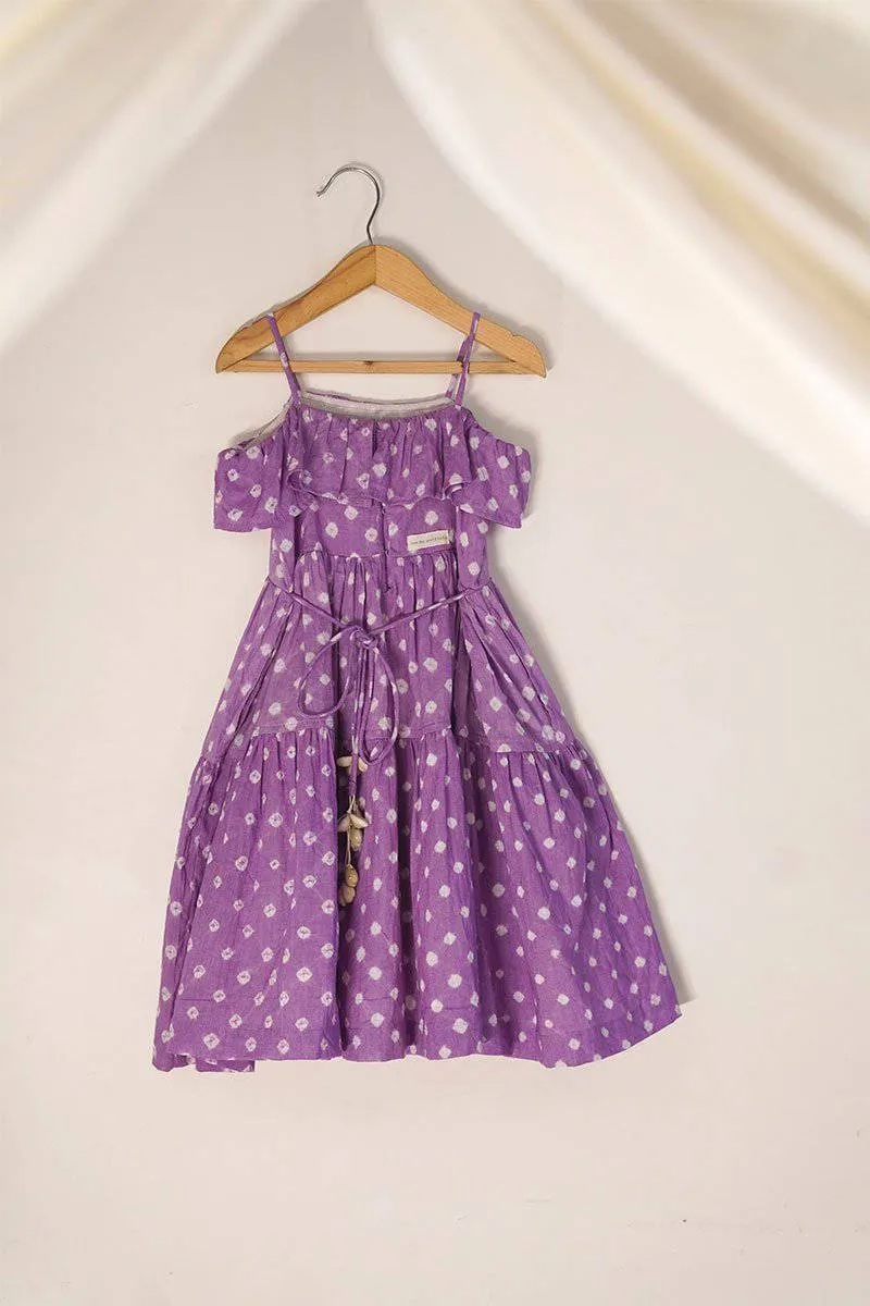 Fool'S Paradise' Tiered Maxi Bandhani Girls Dress In Purple