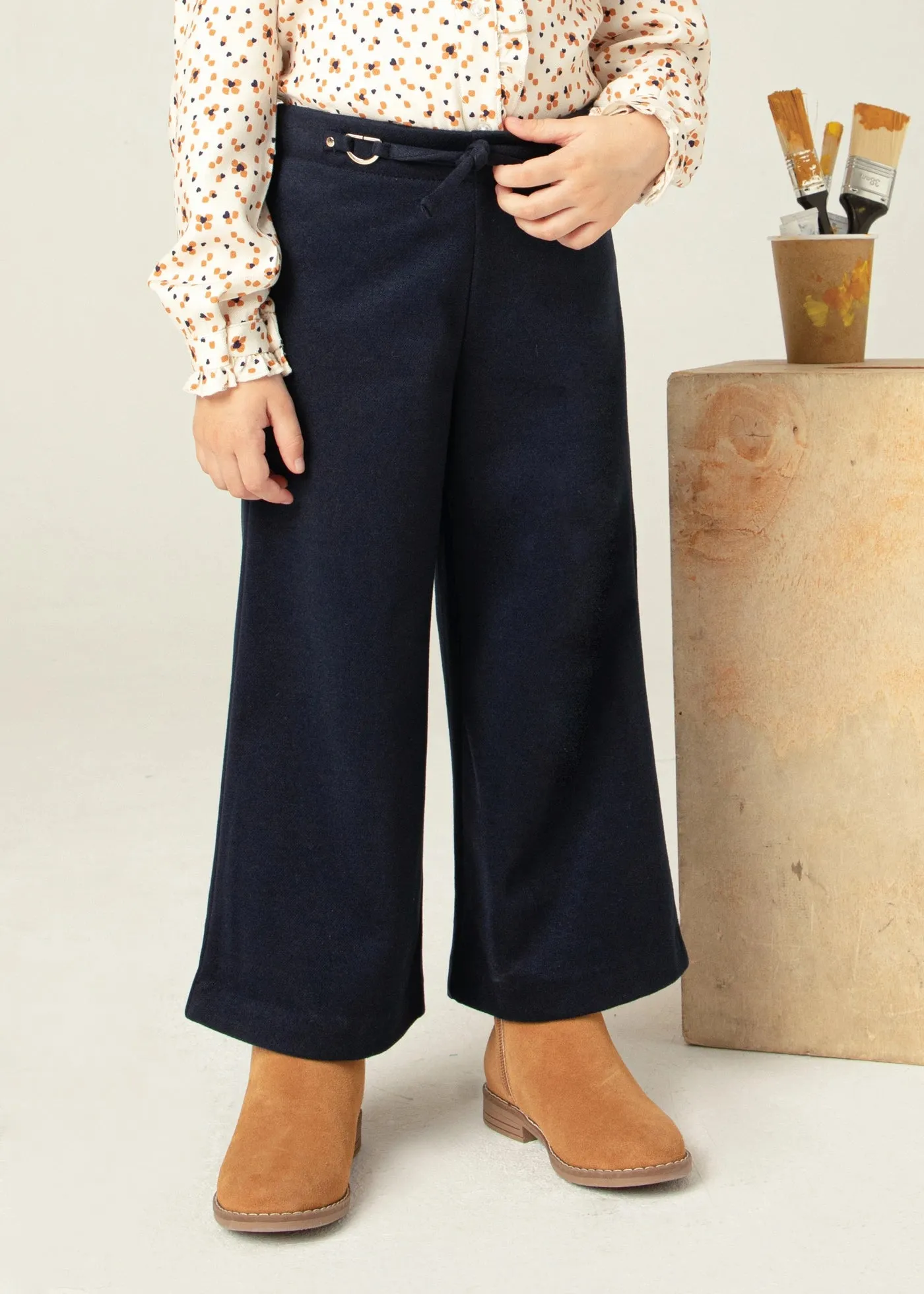 Girl wide leg pants with tie waist