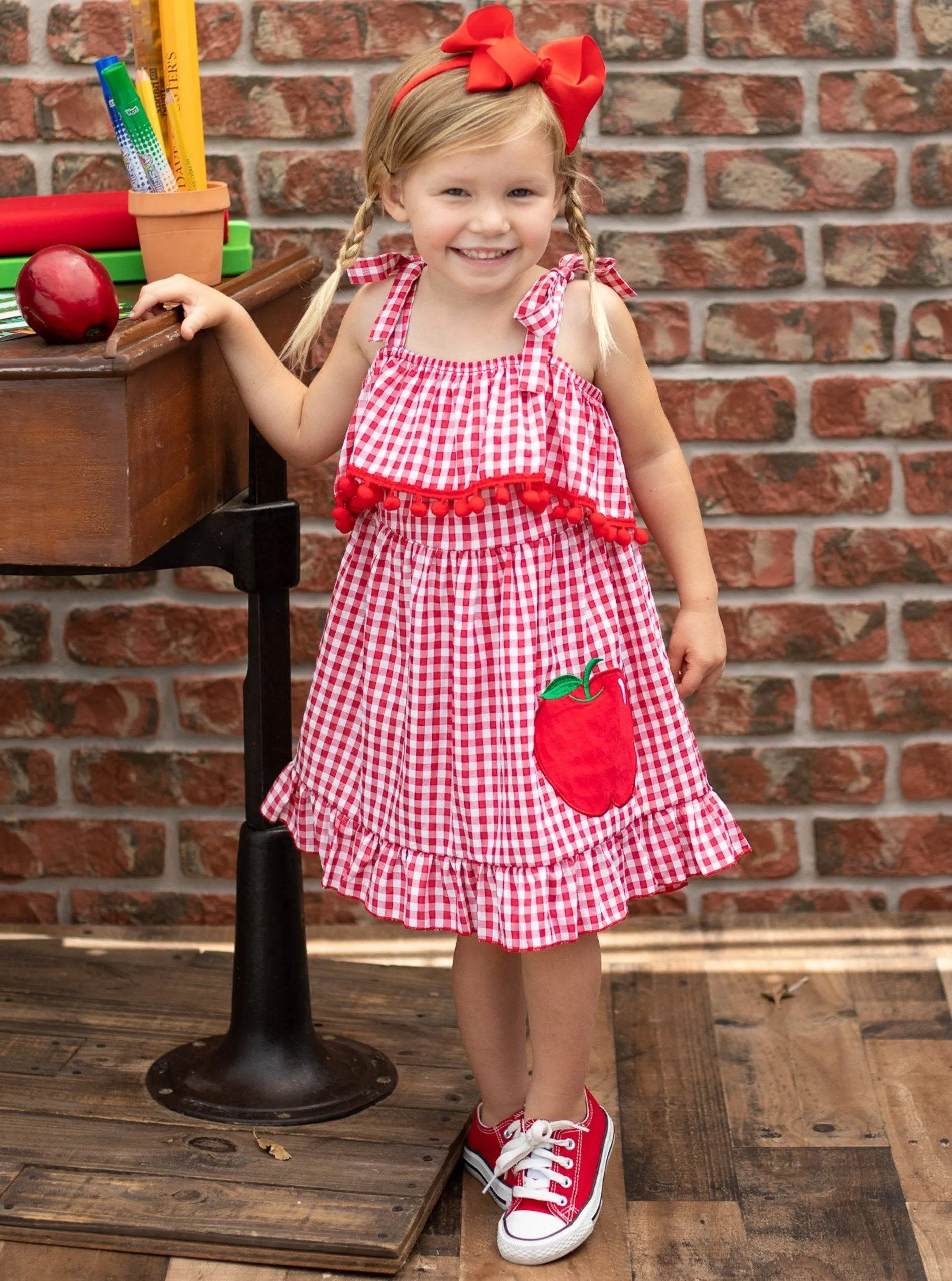 Girls Apple of My Eye Checkered Dress