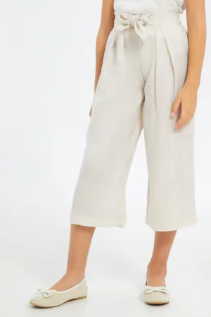 Girls Beige Glittered Wide leg Pants