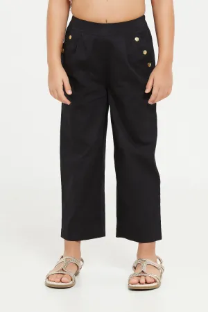 Girls Black Trousers With Golden Buttons