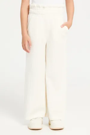 Girls Cream Wide Leg Trousers