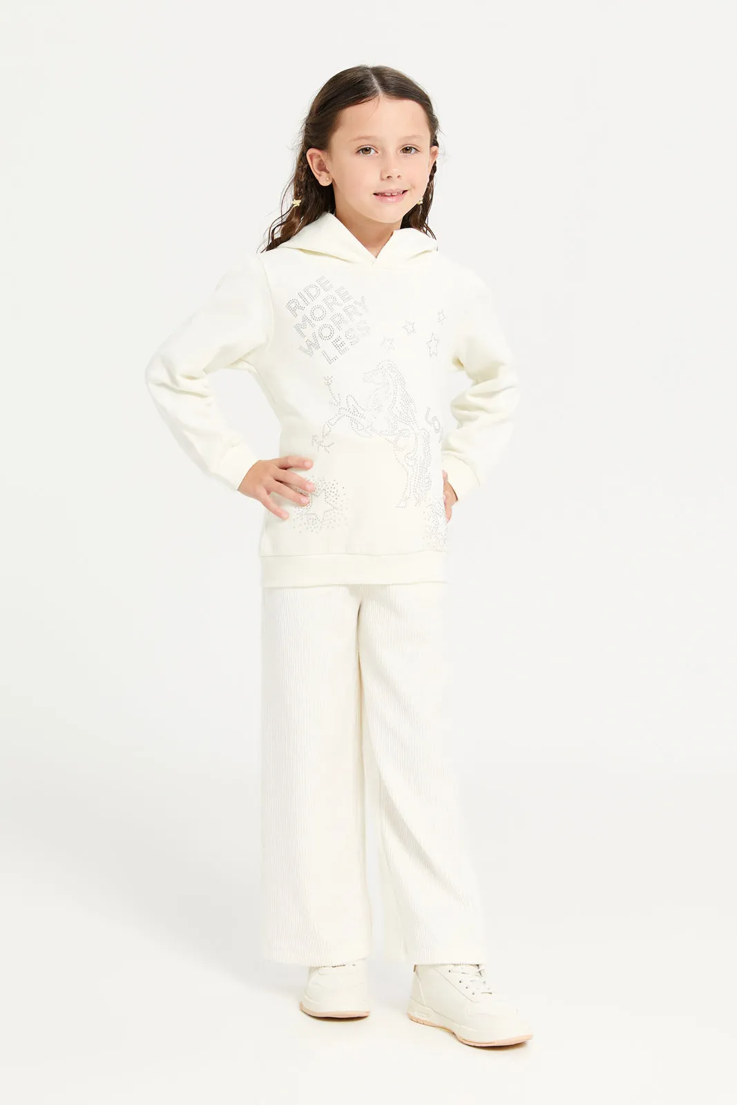 Girls Cream Wide Leg Trousers