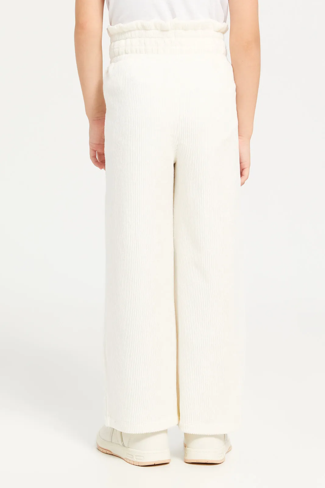 Girls Cream Wide Leg Trousers