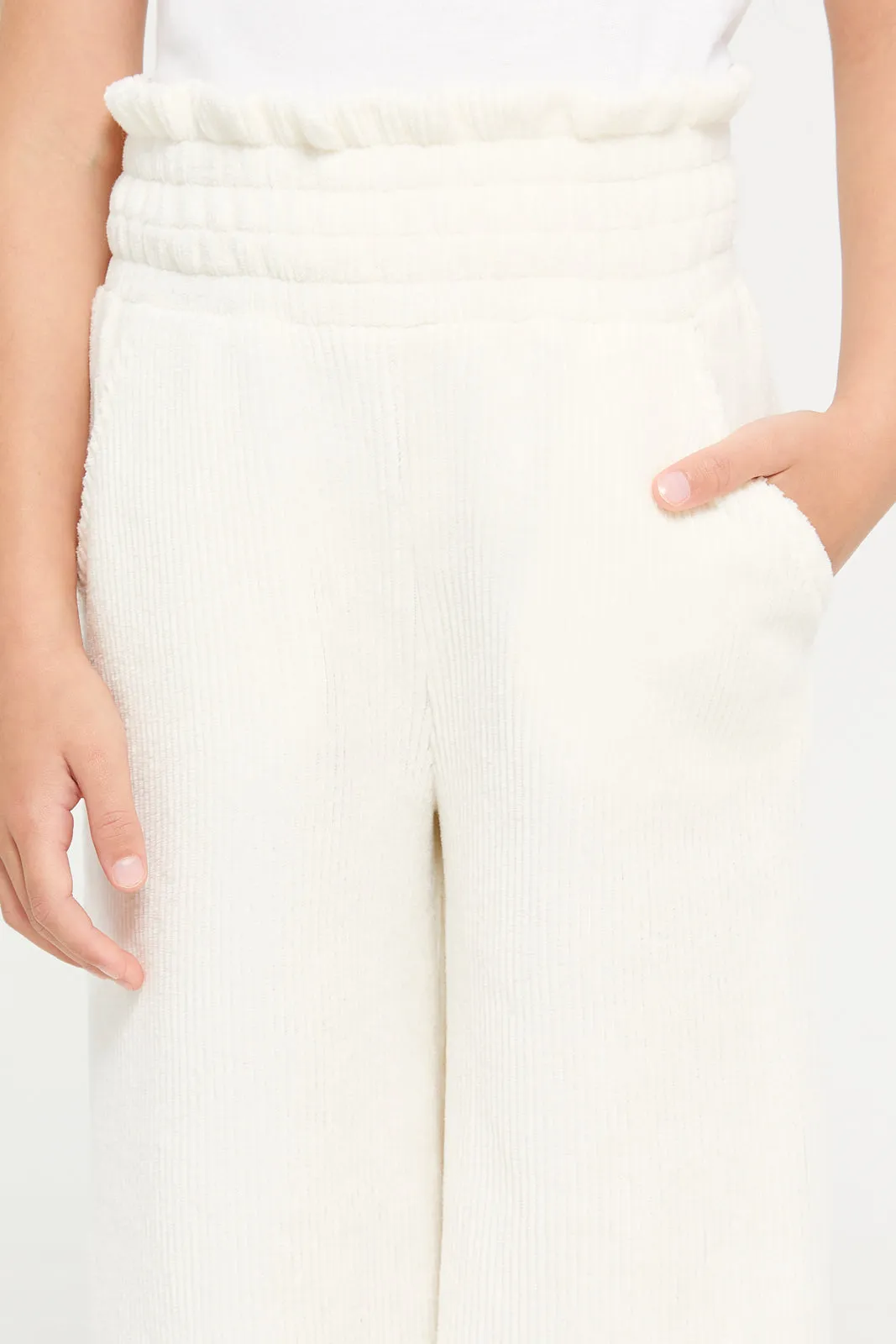 Girls Cream Wide Leg Trousers