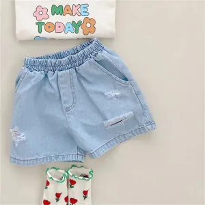 Girls Distressed Elastic Waist Shorts