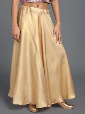 Girl's Gold Solid Flared Skirt - Aks Girls