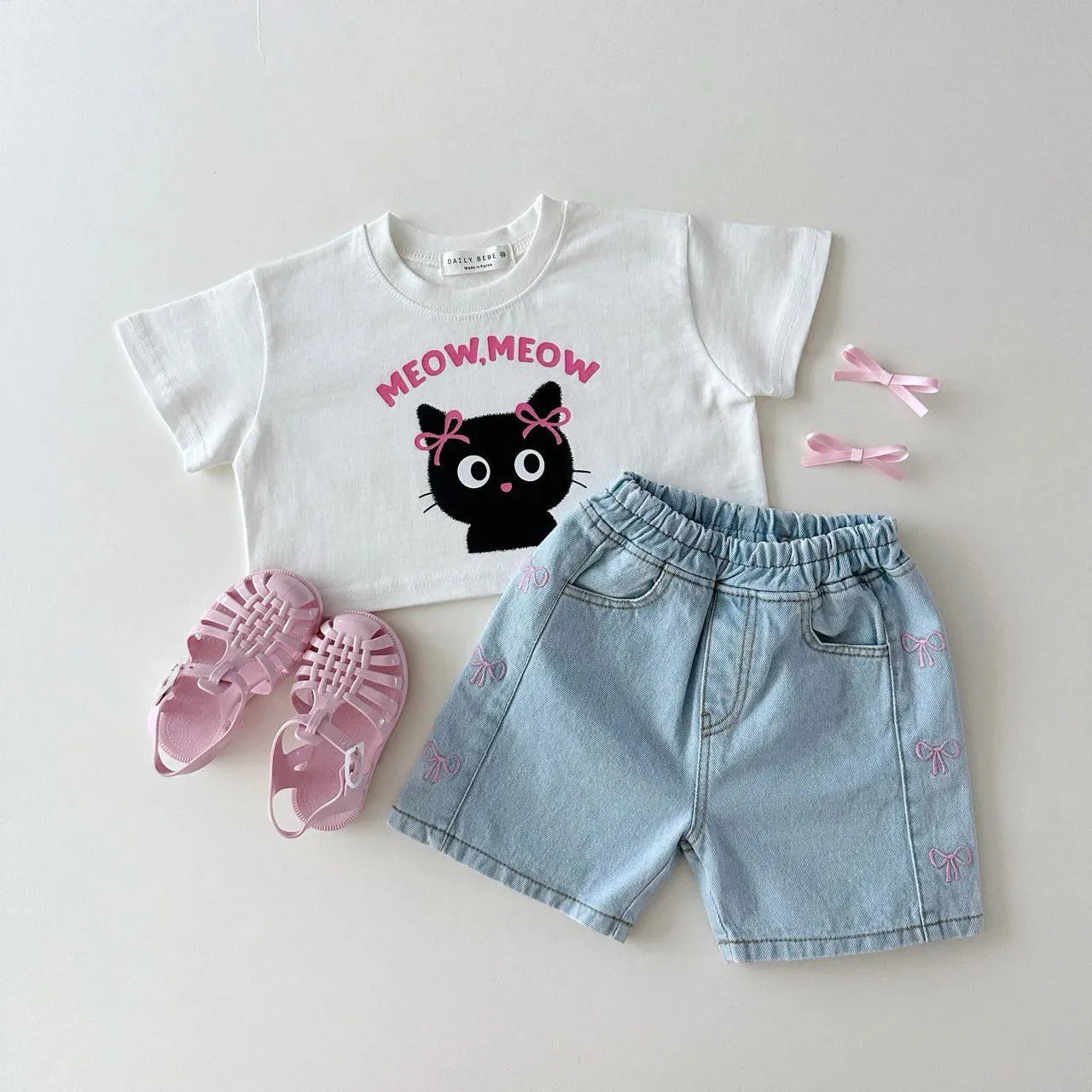 Girls Heart & Bow Denim Shorts