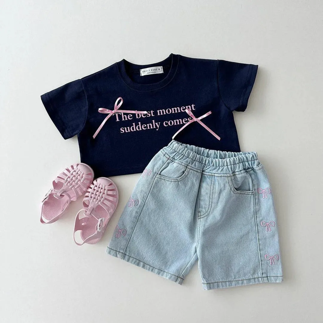 Girls Heart & Bow Denim Shorts