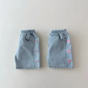 Girls Heart & Bow Denim Shorts