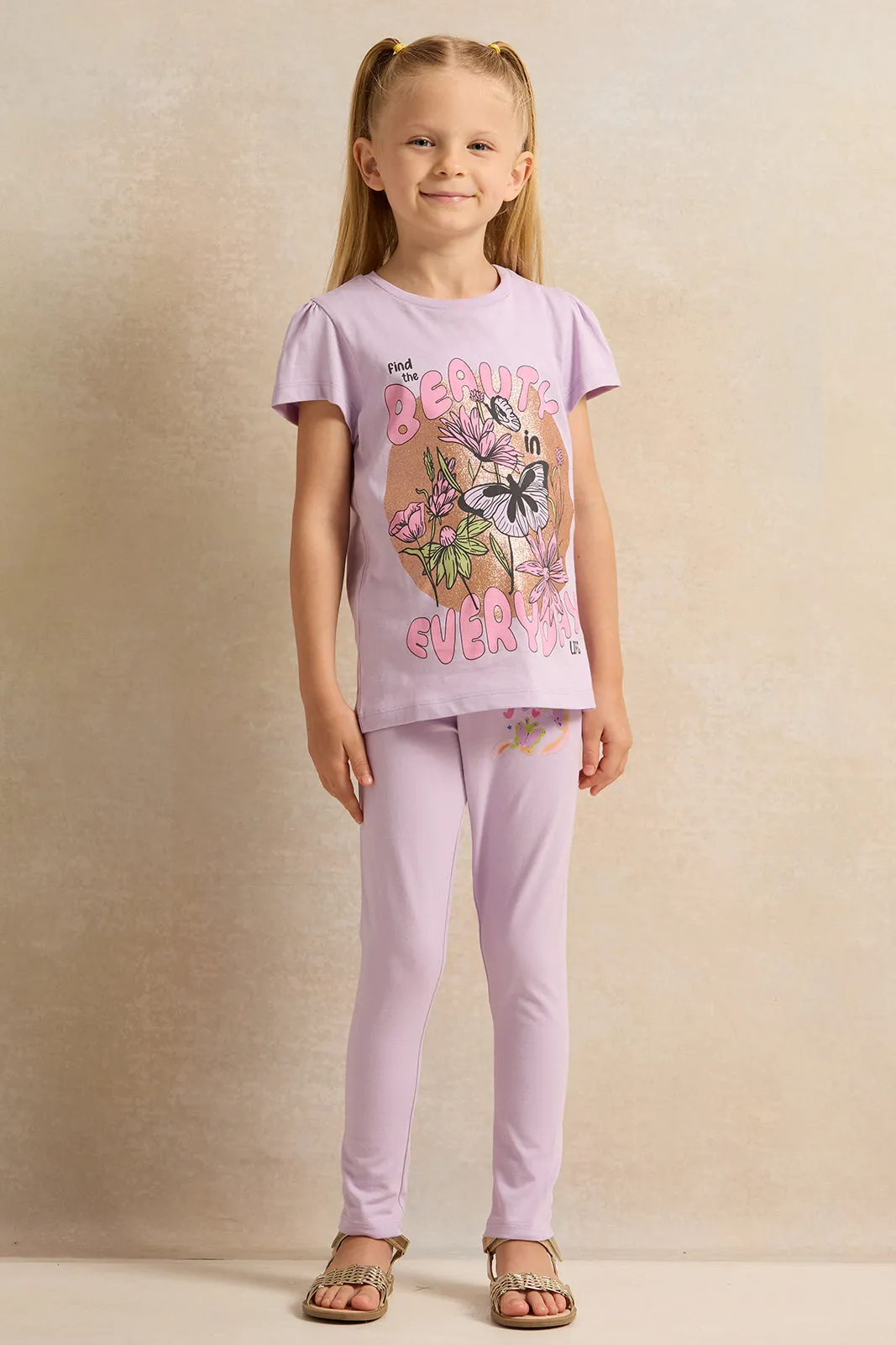 Girls Lilac Butterfly Print Leggings