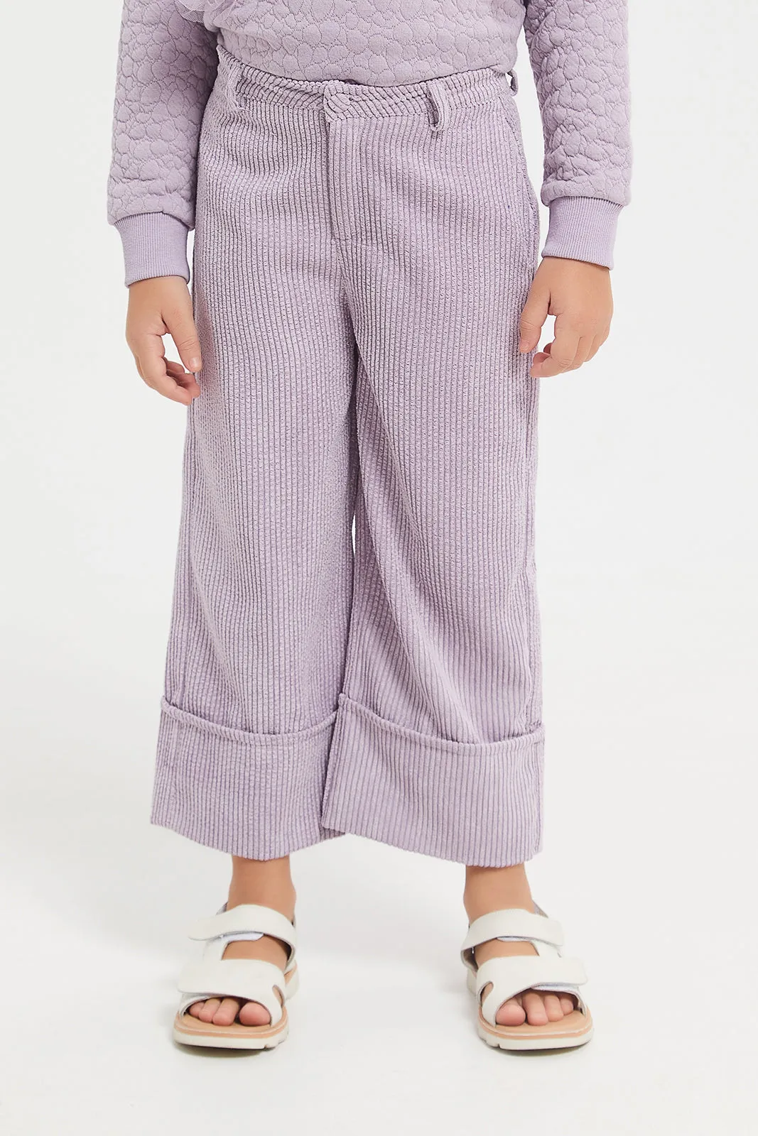 Girls Lilac Corduroy Wide Leg Trouser