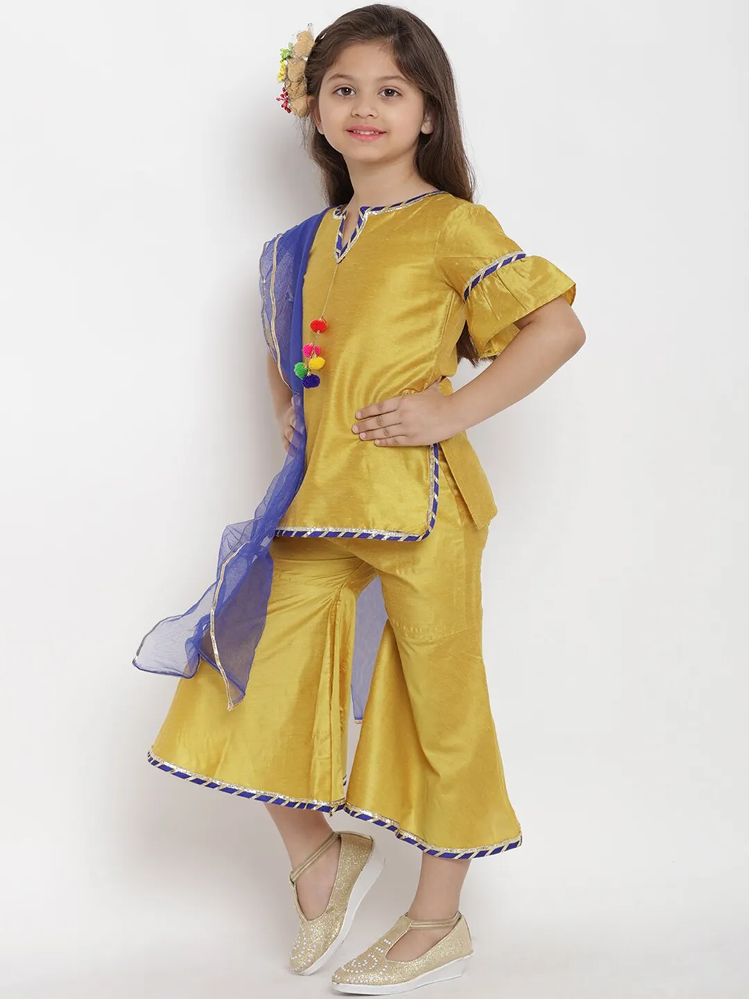 Girl's Mustard Embellished Top & Palazzo Set  - NOZ2TOZ KIDS