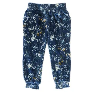 Girls Navy  Printed Velvet Trousers