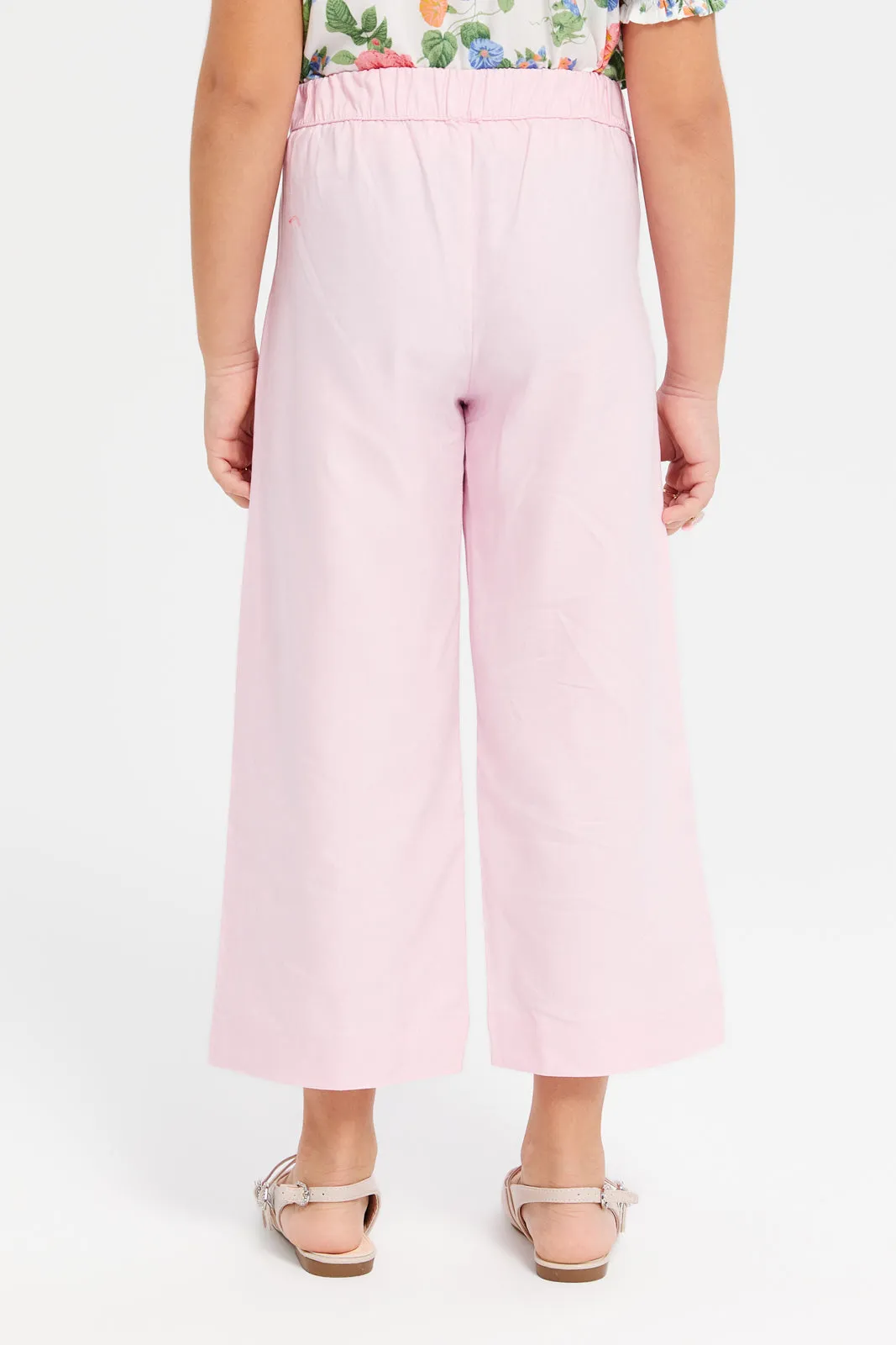 Girls Pink Plain Lyocell Wide Leg Trouser