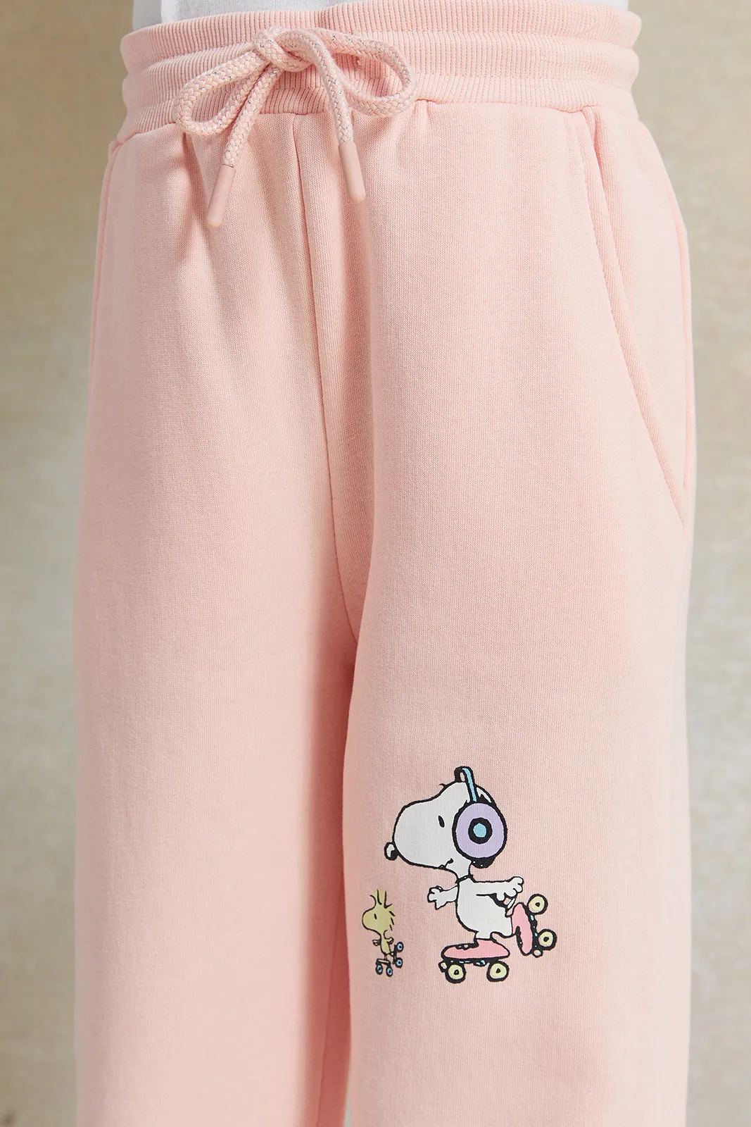 Girls Pink Snoopy Print Active Track Pants