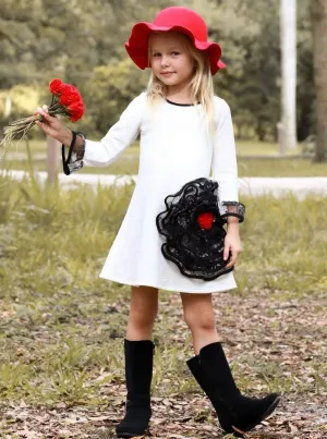 Girls "I Like My Roses Black" Long Sleeve Formal Dress