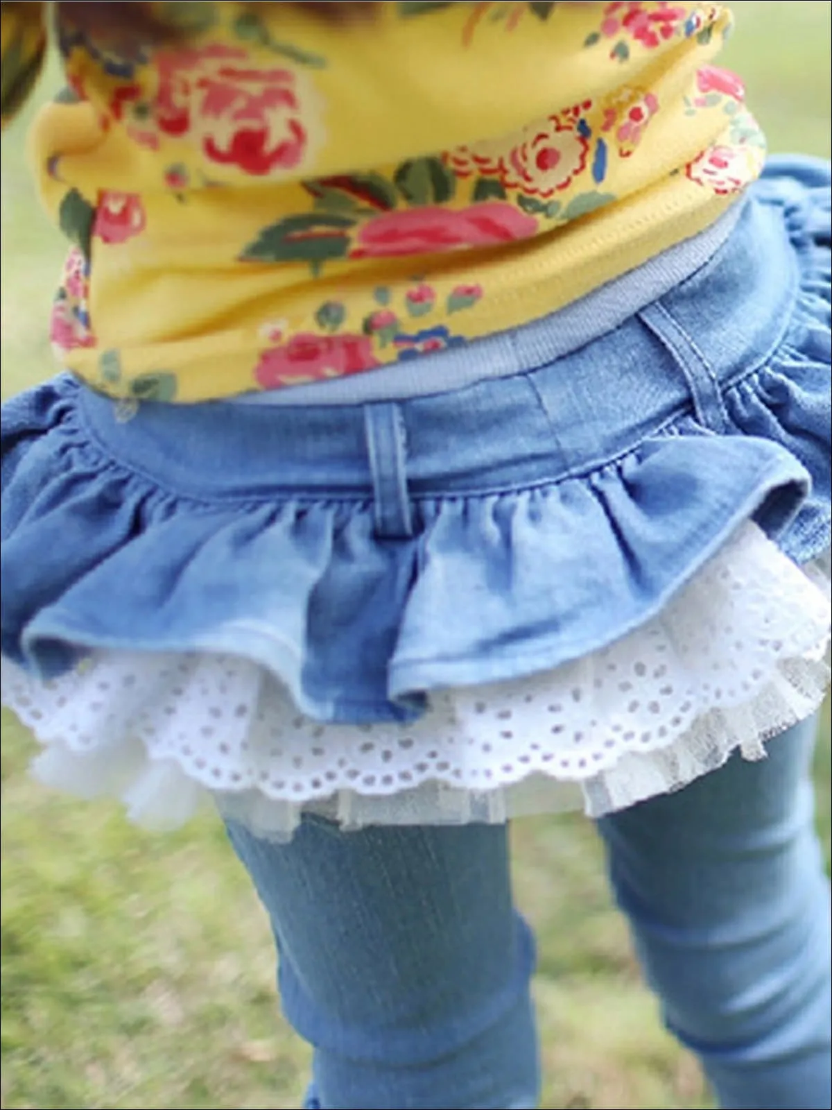 Girls Ruffled Tutu Skirted Jeans