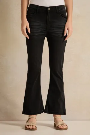 Girls Senior Black Flared Leg Jeans