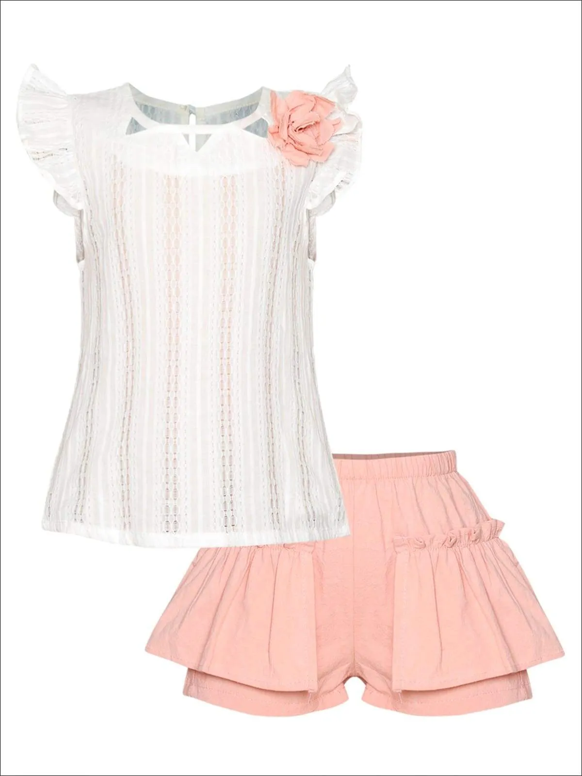 Girls Spring Ruffled Sleeve Blouse And Short Set