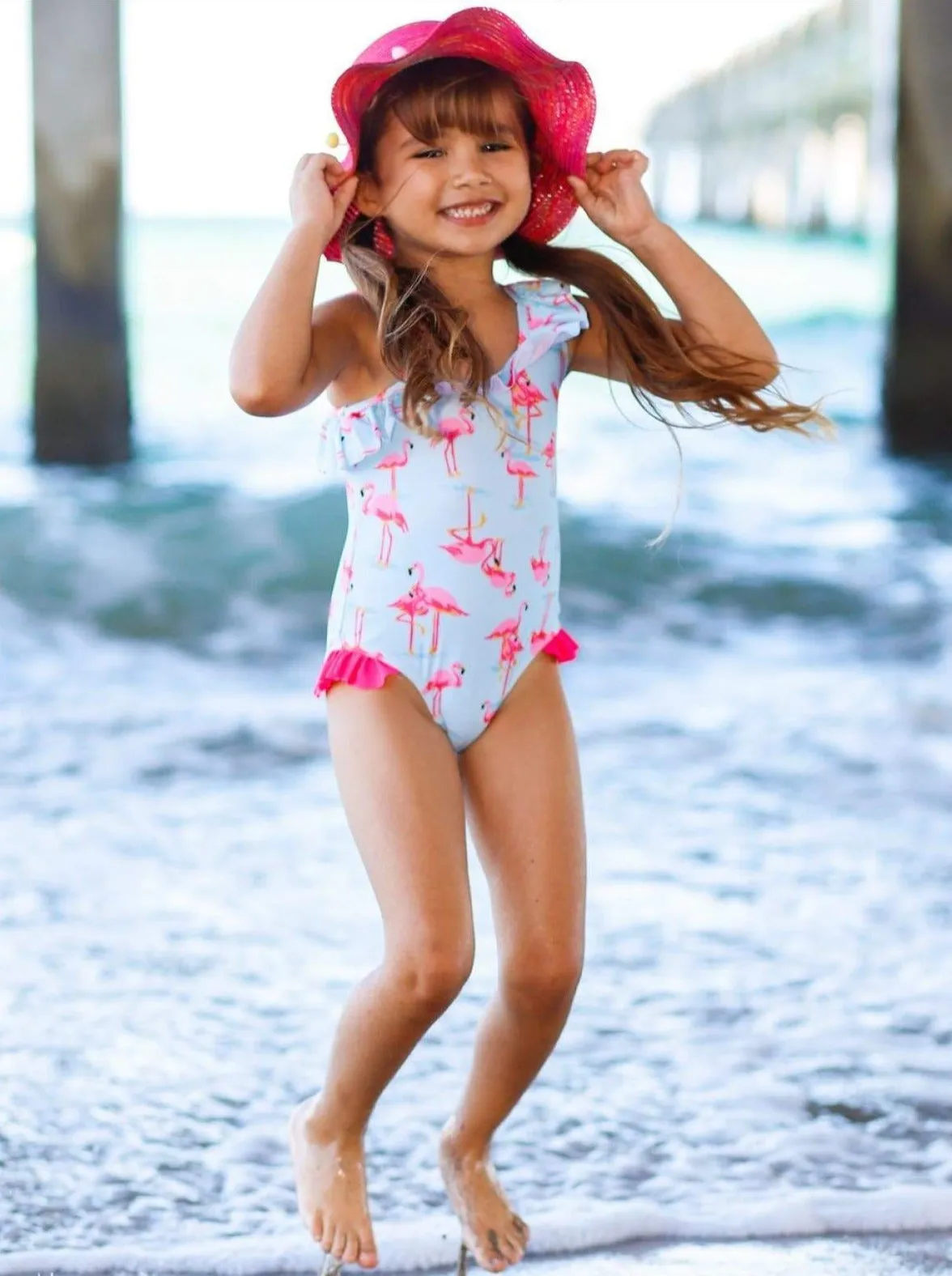 Girls The Flying Flamingo One Piece Swimsuit