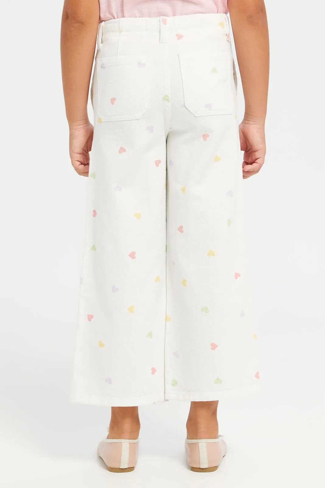 Girls White Printed Pants