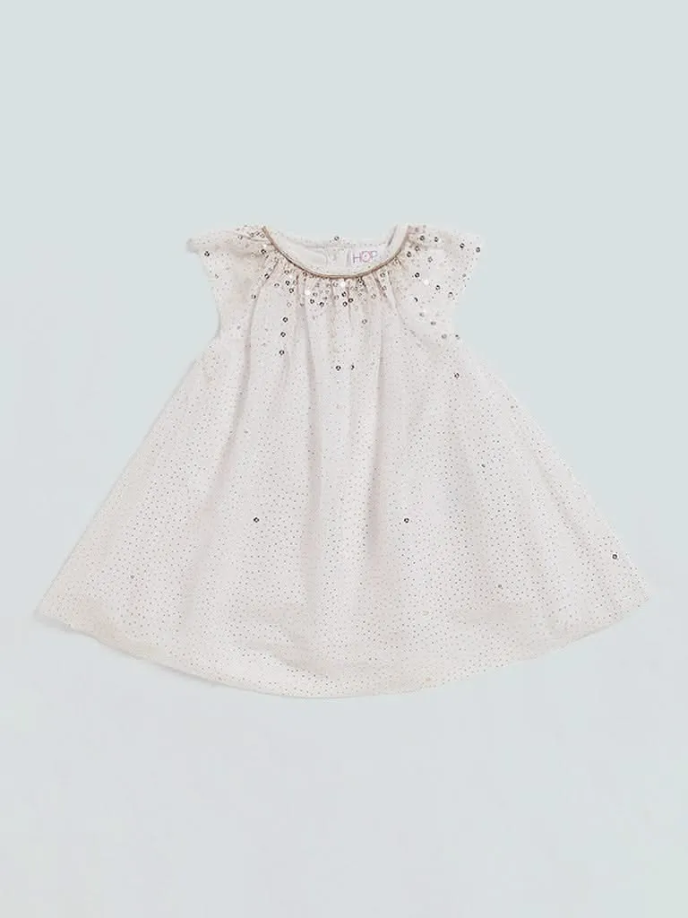 HOP Baby White Embellished Lily Flared Dress