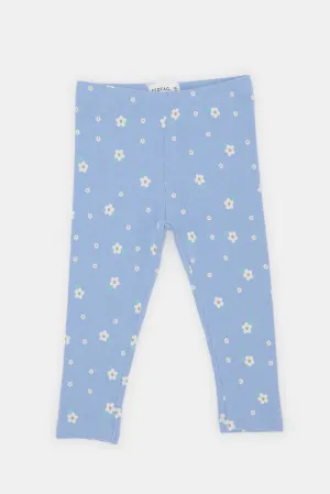 Infant Girls Blue Printed Leggings