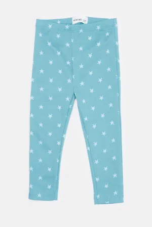 Infant Girls Blue Printed Leggings