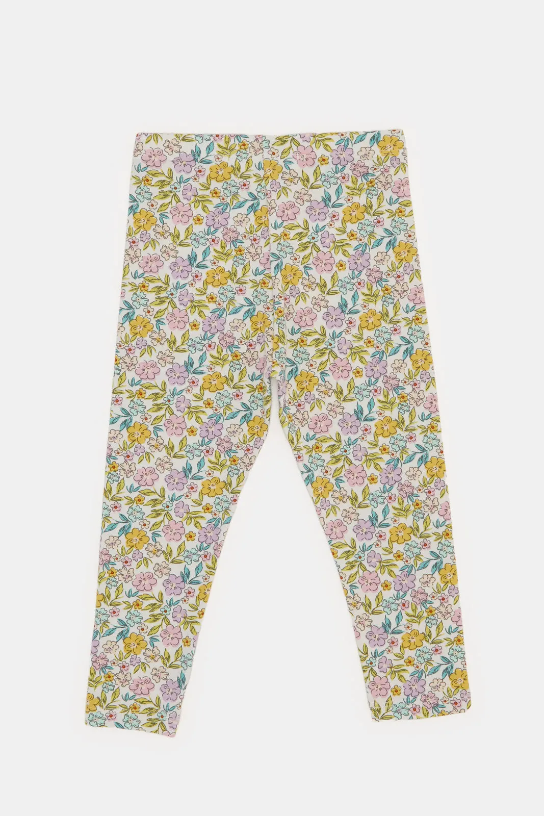 Infant Girls Ivory Floral Printed Leggings