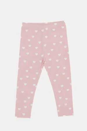 Infant Girls Pink Heart Printed Leggings